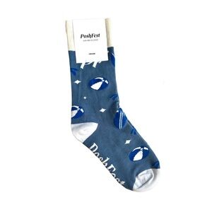 PoshFest Poshmark 2023 Swag Socks Blue and Cream Summer Beach Ball and Palm Tree